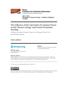 The Influence of the 1662 Book of Common Prayer on the `Bersier