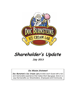 Shareholder`s Update - Doc Burnstein`s Ice Cream Lab