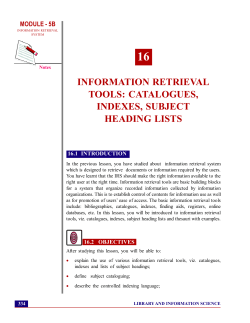 16 information retrieval tools: catalogues, indexes, subject heading