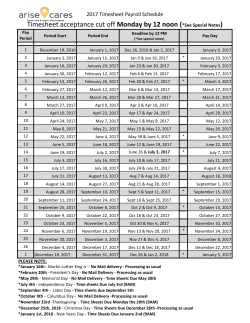Timesheet acceptance cut off Monday by 12 noon (*See Special