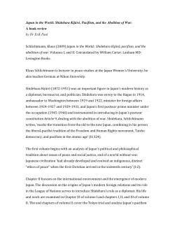 Japan in the World: Shidehara Kijuro, Pacifism, and the Abolition of