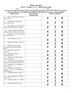 Human Anatomy Unit 8 &ndash; Chapter 11+13 &ndash; Blood and Lymph
