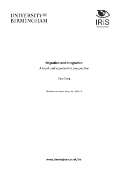 Migration and integration A local and experiential perspective
