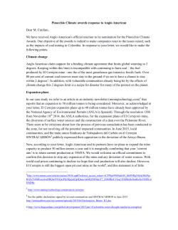 Pinocchio Climate awards response to Anglo American Dear M