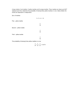 A bag contains 3 red marbles, 5 yellow marbles and 6 orange