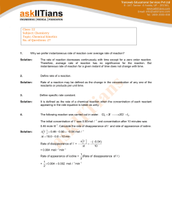 Class: 12 Subject: Chemistry Topic: Chemical kinetics