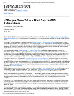 JPMorgan Chase Takes a Giant Step on CCO Independence