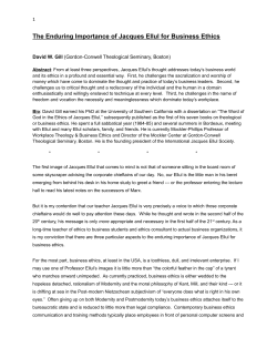 The Enduring Importance of Jacques Ellul for Business Ethics