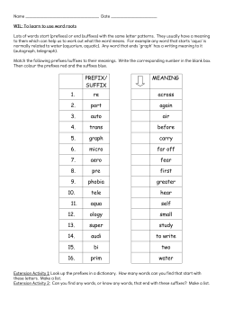 PREFIX/ SUFFIX MEANING 1. re across 2. port again 3. auto air 4