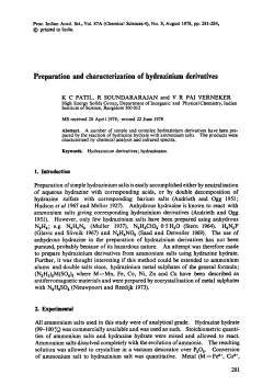 Preparation and characterization of hydrazinium