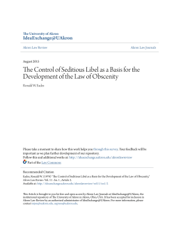 The Control of Seditious Libel as a Basis for the Development of the