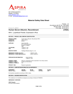Material Safety Data Sheet Human Serum Albumin, Recombinant