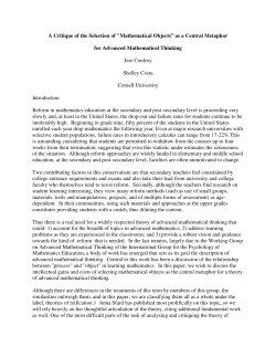 A Critique of the Selection of "Mathematical Objects&rdquo; as a Central
