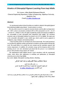 Kinetics Of Chlorophyll Pigment Leaching From Iraqi Alfalfa