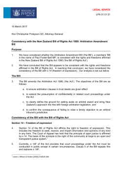 Consistency with the New Zealand Bill of Rights Act 1990