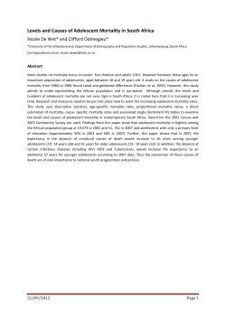 Levels and Causes of Adolescent Mortality in South Africa