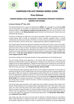 CAMPAIGN FOR JUST MINING-SIERRA LEONE Press Release