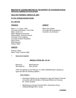 Thursday, March 20, 2003 - District of Cochrane Social Services
