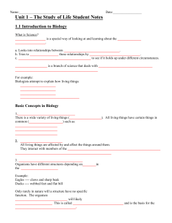 Unit 1 &ndash; The Study of Life Student Notes