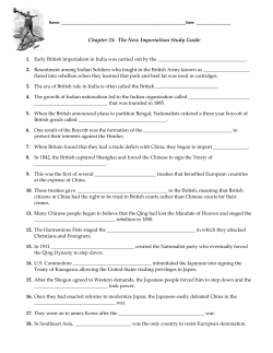 Chapter 25: The New Imperialism Study Guide