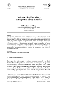 Understanding Kant`s Duty of Respect as a Duty of Virtue