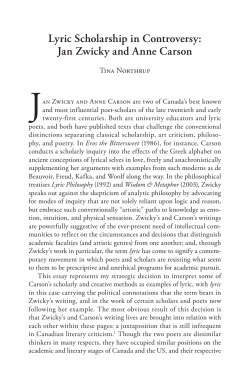Lyric Scholarship in Controversy: Jan Zwicky and Anne Carson