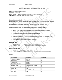 English 1127: Essay Writing and Short Prose