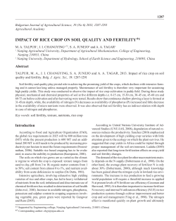 Impact of RIce cRop on SoIl QualIty and feRtIlIty*1