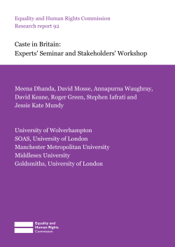 Caste in Britain: Experts` Seminar and Stakeholders` Workshop
