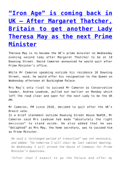 After Margaret Thatcher, Britain to get another Lady Theresa May