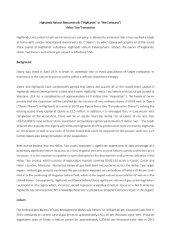 Helios Two Transaction - Highlands Natural Resources