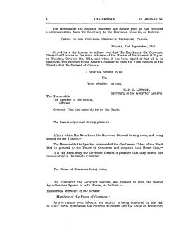 2 THE SENATE 15 GEORGE VI The Honourable the Speaker