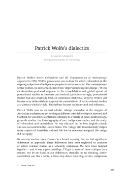Patrick Wolfe`s Settler Colonialism and the