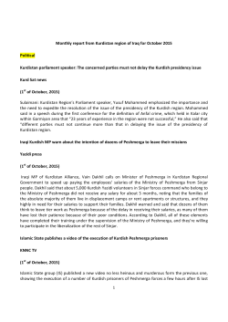 Monthly report from Kurdistan region of Iraq for October 2015