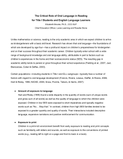 The Critical Role of Oral Language in Reading for