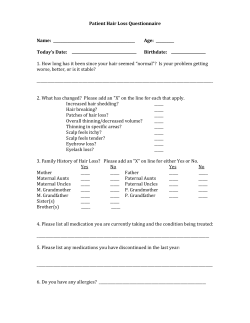 Patient Hair Loss Questionnaire Name: Age: ______ Today`s Date