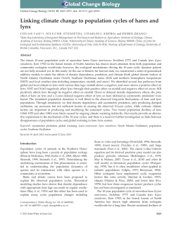 Linking climate change to population cycles of hares and lynx