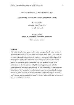 Apprenticeship, Training and Guilds in Preindustrial Europe