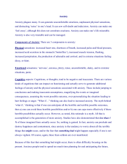 Anxiety Anxiety plagues many. It can generate uncomfortable