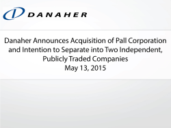Danaher Announces Pall Acquisition and Intent to Separate