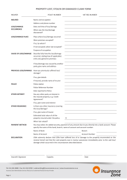 property lost, stolen or damaged claim form