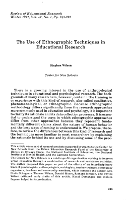 The Use of Ethnographic Techniques in Educational Research