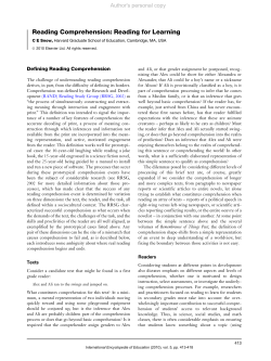 Reading Comprehension: Reading for Learning