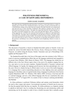 Politeness Phenomena: A Case of Kiswahili Honorifics