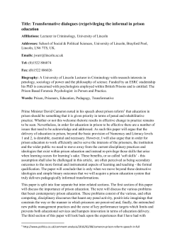 Title: Transformative dialogues (re)privileging the informal in prison