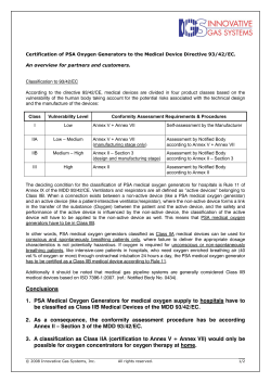 Conclusions 1. PSA Medical Oxygen Generators for medical oxygen