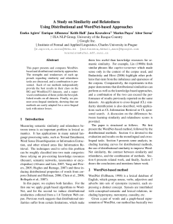 A Study on Similarity and Relatedness Using Distributional and