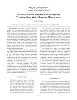 Interstate Water Compacts: Partnerships for