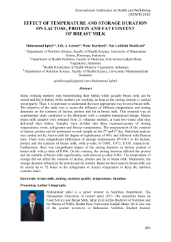 Effect of Temperature and Storage Duration on Lactose, Protein and