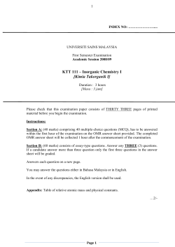 KTT 111 &ndash; Inorganic Chemistry I [Kimia Takorganik I]